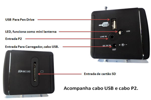 Mini Caixa De Som Ws-908 Portátil Rádio Ent/ Usb Cartão Sd